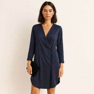 Zoa Navy Silky Minimalist Tunic Wrap Dress Sz S
